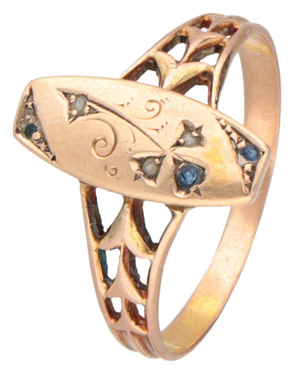 14K Geelgouden Art Nouveau ring met simili.