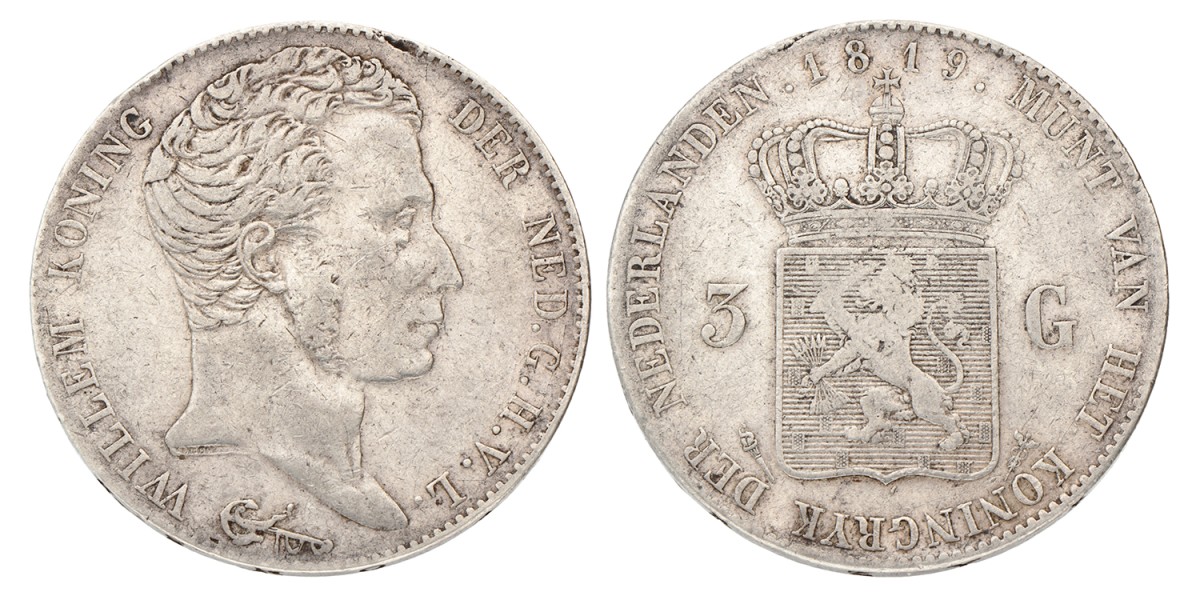 3 Gulden. Willem I. 1819 U. Zeer Fraai -.