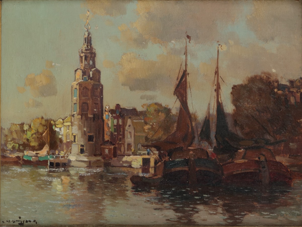 Jan Knikker Jr. (1911 - 1990), Gezicht op de Montelbaanstoren, Amsterdam.