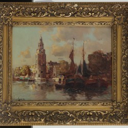 Jan Knikker Jr. (1911 - 1990), Gezicht op de Montelbaanstoren, Amsterdam.