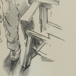 Herman Moerkerk (Den Bosch 1879 - 1949 Haarlem), Straatje te Giesendam; Een timmermansleerling. (2x)
