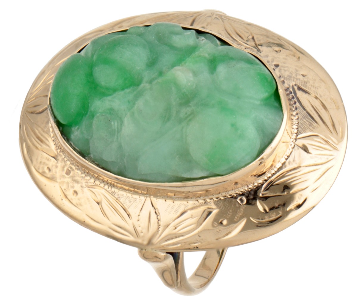 Vintage 14K geelgouden ring bezet met gesneden jade.