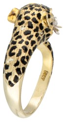 14K geelgouden vriendelijke panter ring met diamant en smaragd.