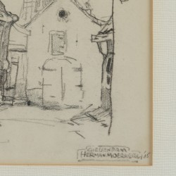Herman Moerkerk (Den Bosch 1879 - 1949 Haarlem), Straatje te Giesendam; Een timmermansleerling. (2x)
