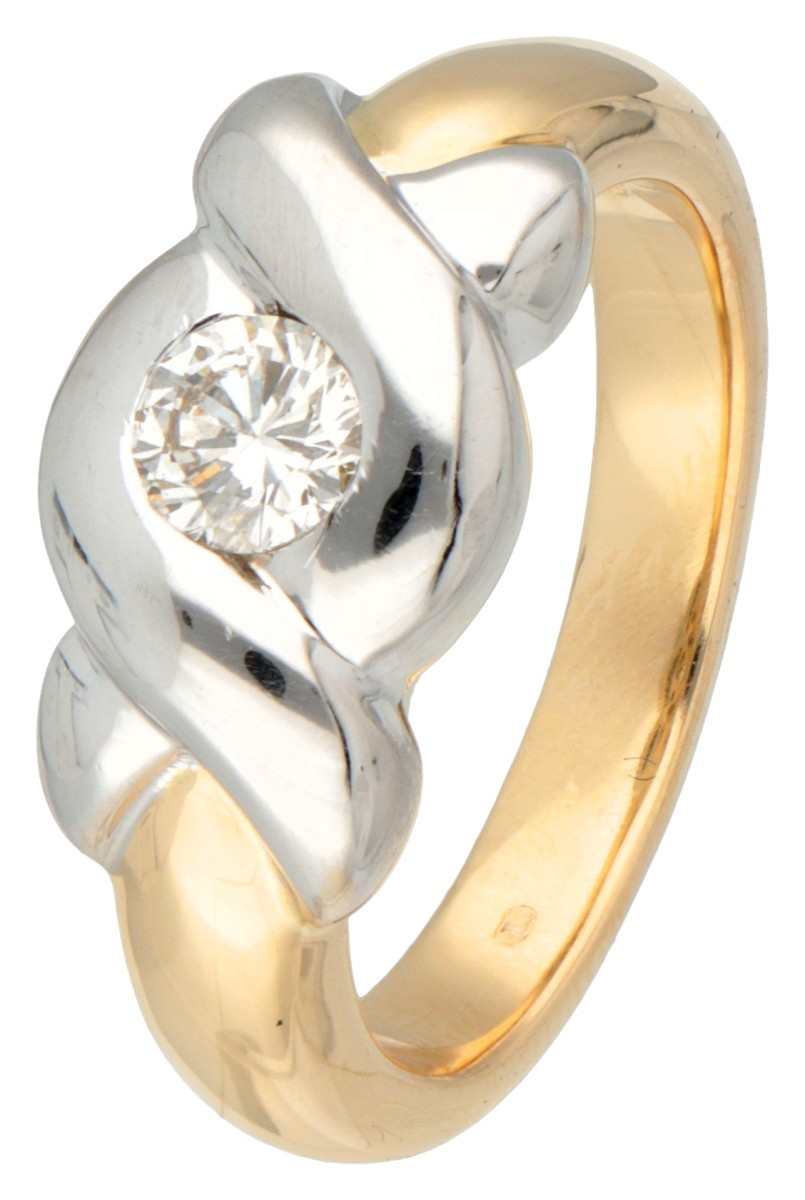 18K Bicolour gouden ring bezet met ca. 0.30 ct. diamant in infinity-ontwerp.