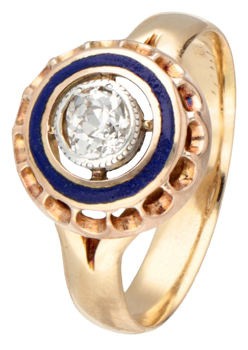 Antieke 14K geelgouden ring met old mine geslepen diamant.