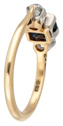 14K Geelgouden demi-alliance ring bezet met natuurlijke saffier en diamant.