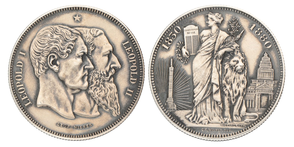 Belgium. Leopold II. 5 Francs - 50th anniversary of the Belgian Independence. 1880.