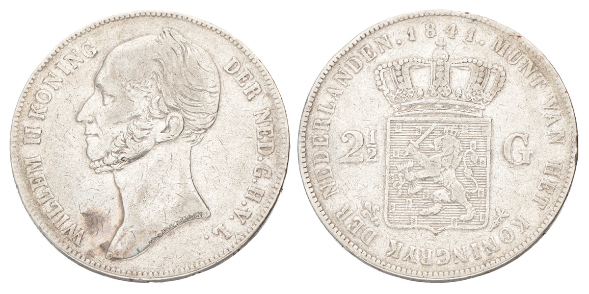 2½ Gulden. Willem II. 1841. Zeer Fraai +.