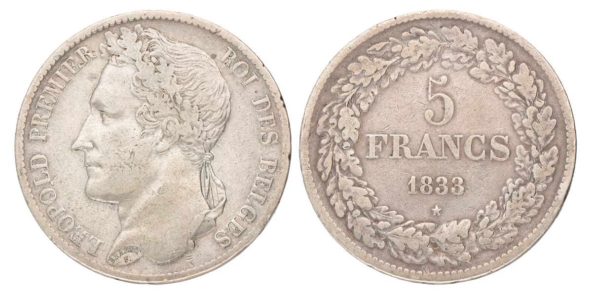 Belgium. Leopold I. 5 Francs. 1833.