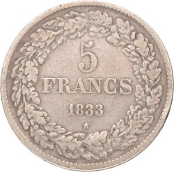 Belgium. Leopold I. 5 Francs. 1833.