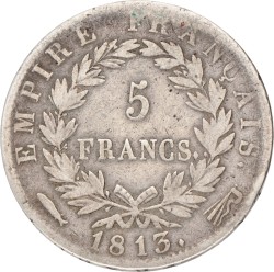 5 Francs. Napoleon. 1813 Vis. Zeer Fraai.