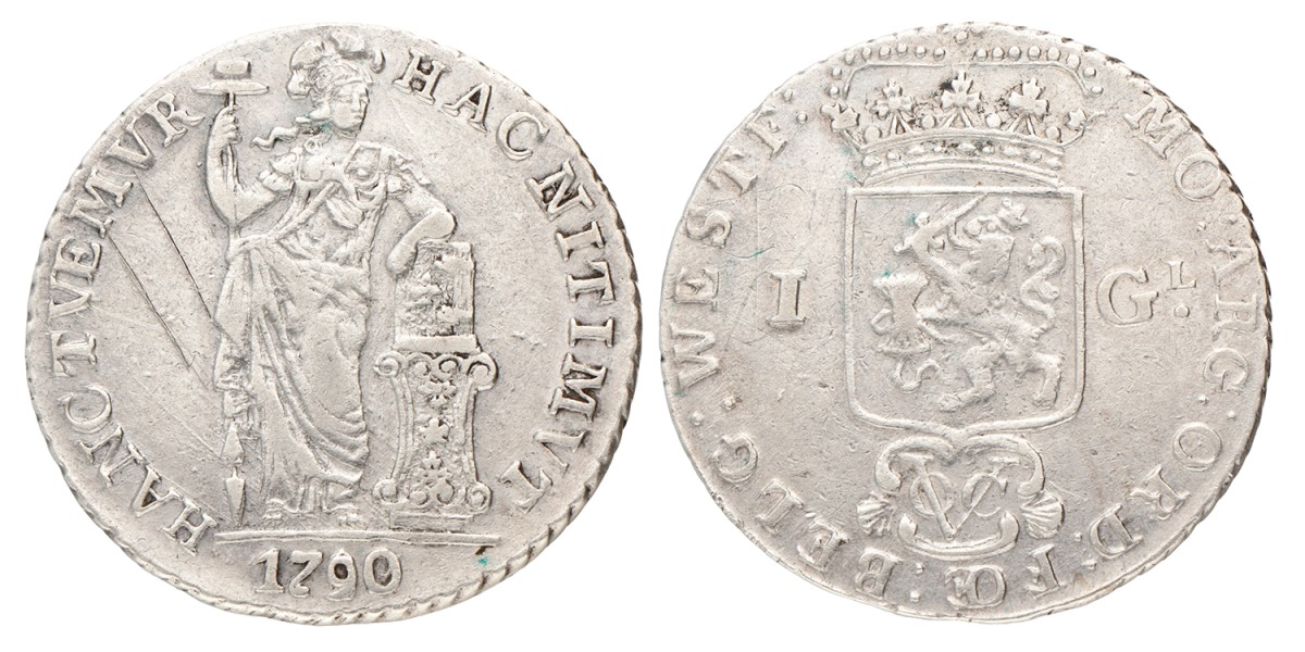 1 gulden. V.O.C. (West-Friesland). 1790. Zeer Fraai -.