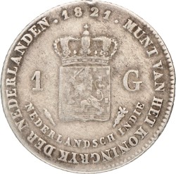 1 Gulden. Nederlands-Indië. Willem I. 1821. Zeer Fraai.