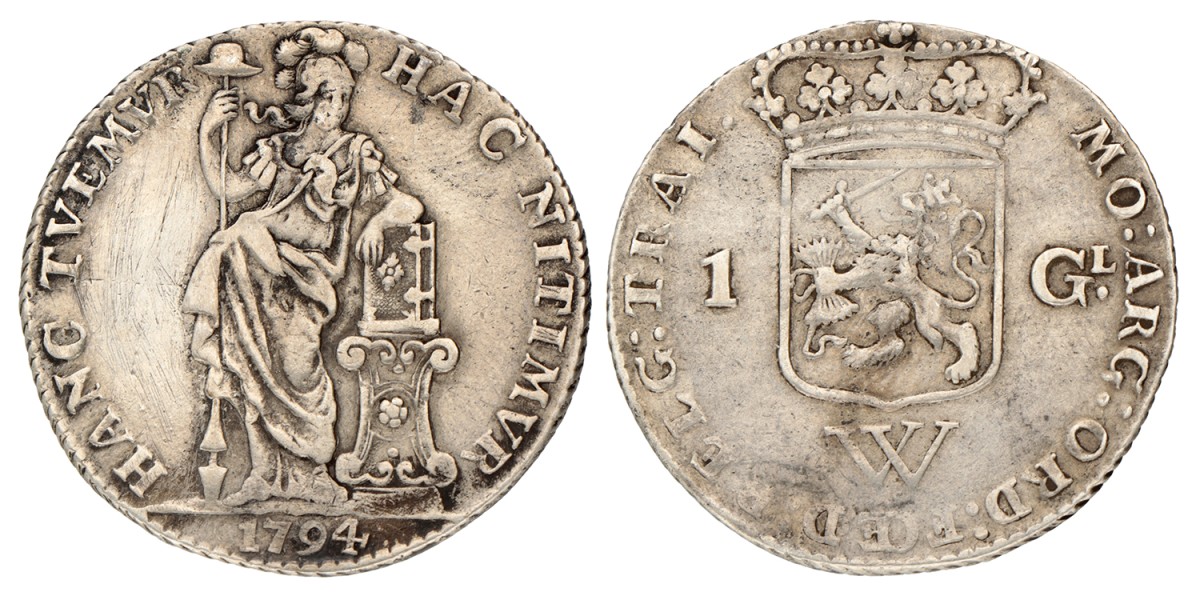 1 gulden. W.I.C. Utrecht. 1794. Zeer Fraai -.
