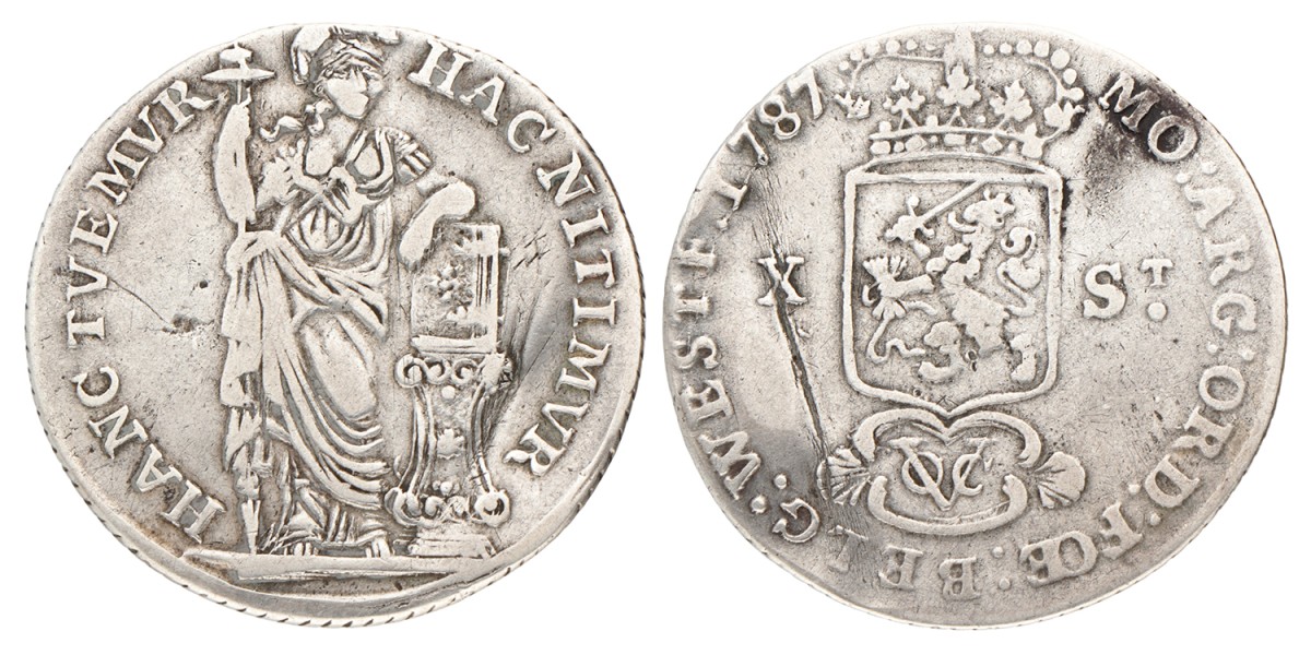 Halve generalteitsgulden van X stuiver. V.O.C. (West-Friesland). 1787. Fraai +.