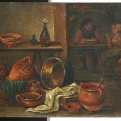Navolgers David Teniers II, 19e eeuw. Een interieur met figuren aan de maaltijd.