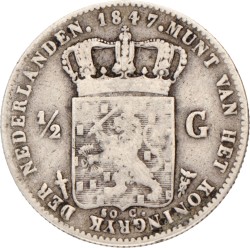 ½ Gulden. Willem II. 1847. Fraai / Zeer Fraai.