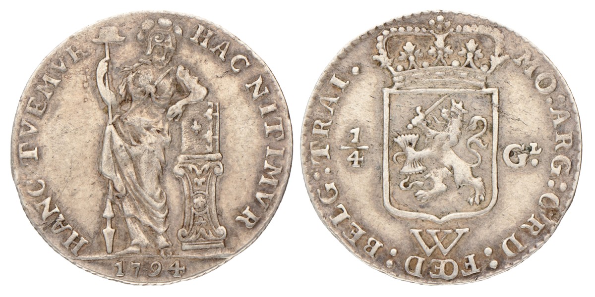 Kwart gulden. W.I.C. Utrecht. 1794. Zeer Fraai.