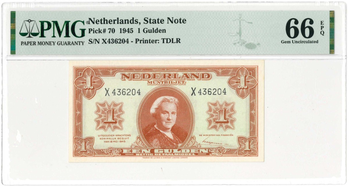 Nederland. 1 gulden . Muntbiljet. Type 1945. Type Wilhelmina II. - UNC.