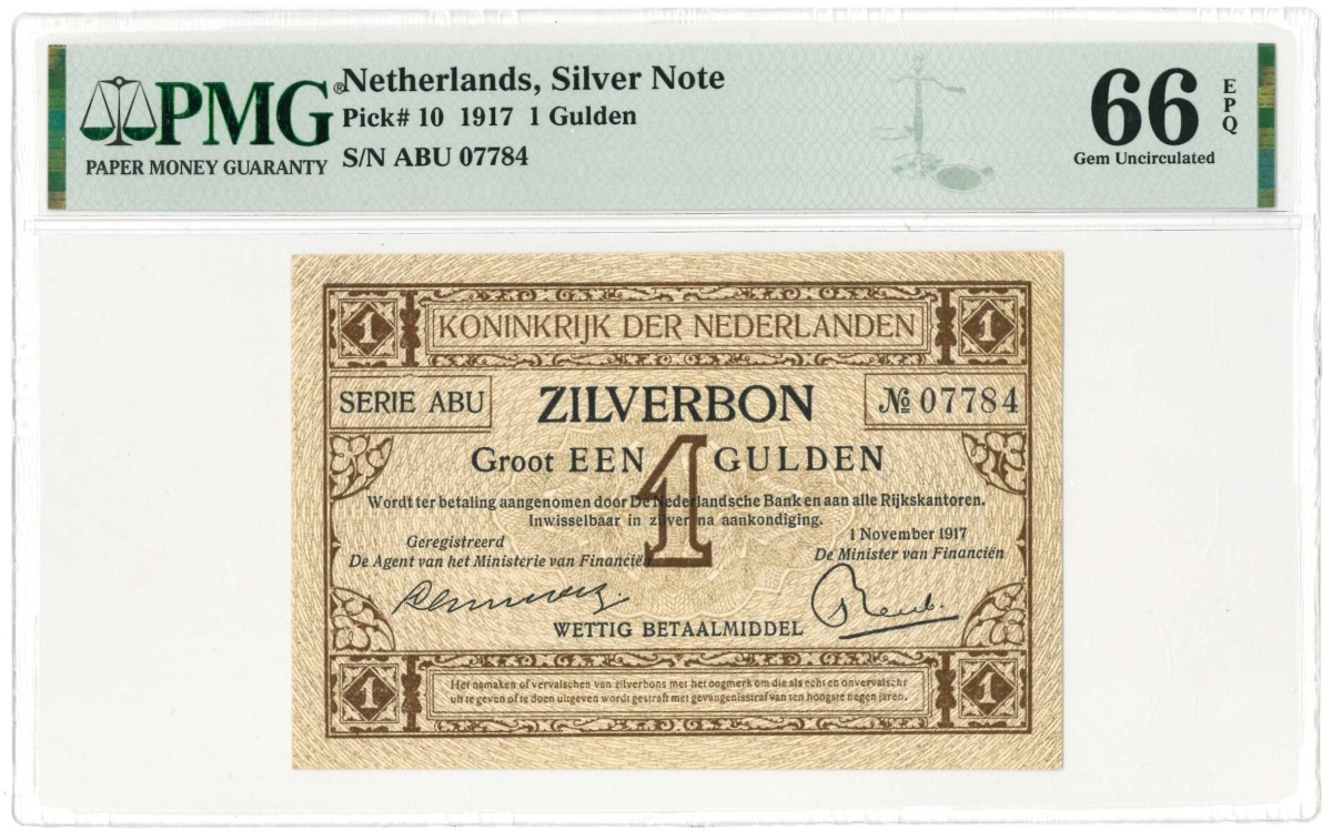 Nederland. 1 gulden . Zilverbon. Type 1917. - UNC.