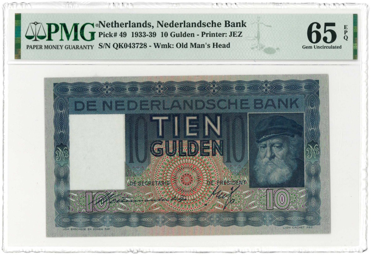 Nederland. 10 gulden . Bankbiljet. Type 1933. Type Grijssaard. - UNC.