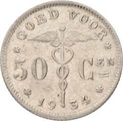 Belgium. Albert I. 50 Centimes - FL. 1934.