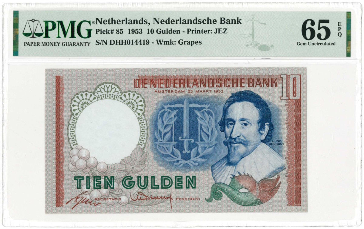 Nederland. 10 gulden. Bankbiljet. Type 1953. Type Hugo de Groot. - UNC.