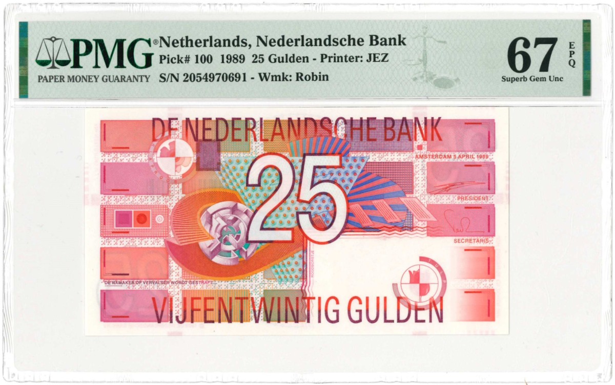 Nederland. 25 gulden . Bankbiljet. Type 1989. Type Roodborstje. - UNC.