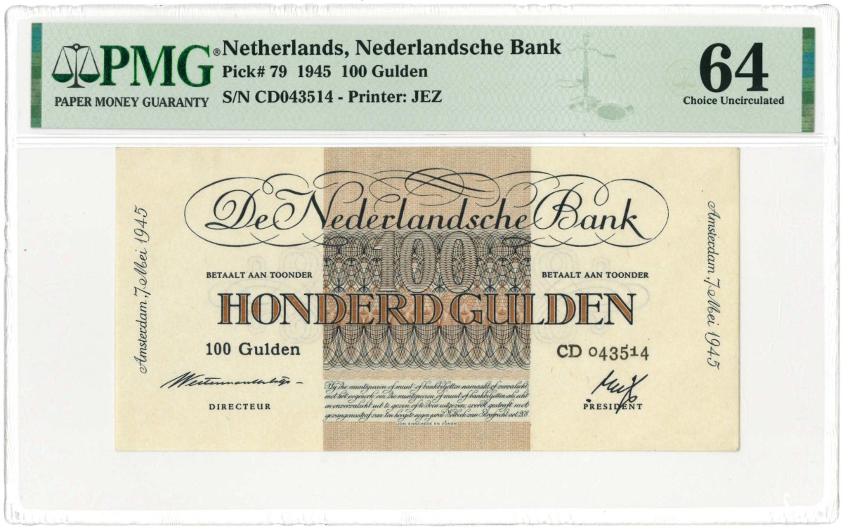 Nederland. 100 gulden. Bankbiljet. Type 1945. Type Geldzuivering. - UNC.