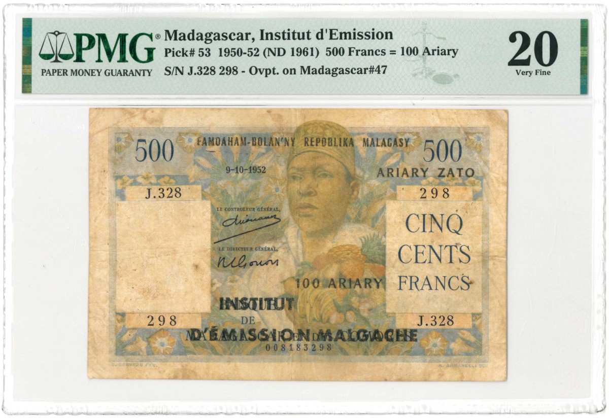 Madagascar. 500 francs. Banknote. Type 1950-1952. - Very fine.