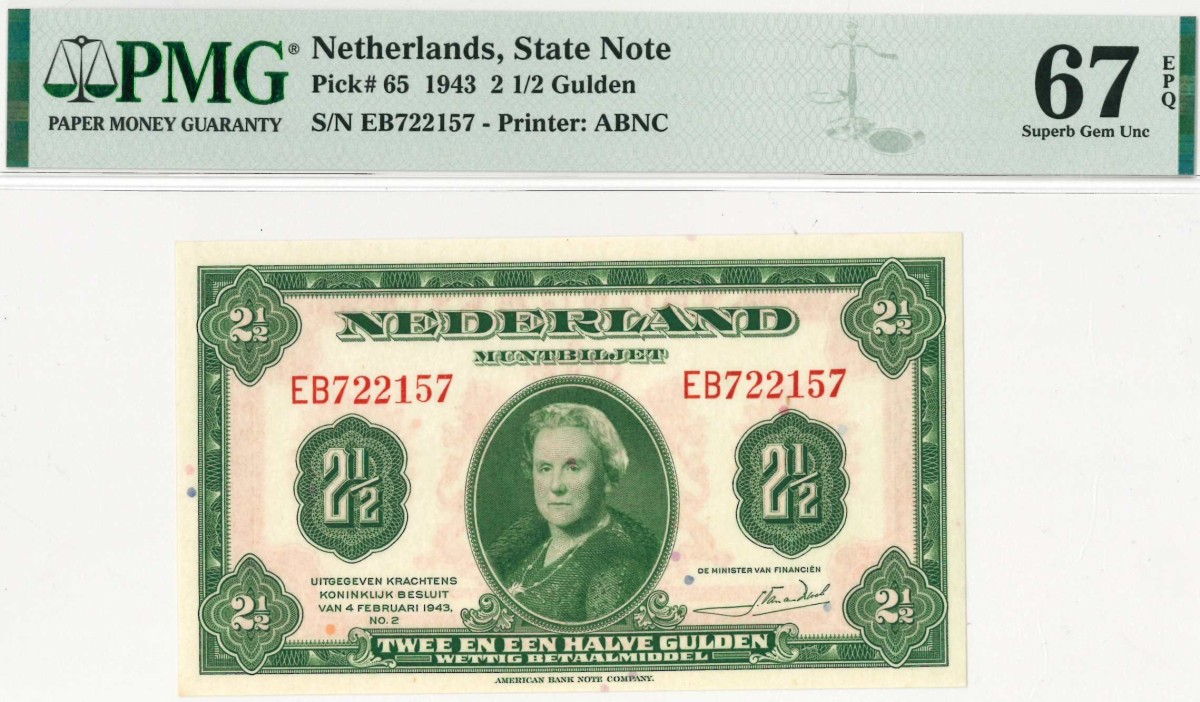 Nederland. 2½ gulden. Muntbiljet. Type 1943. Type Wilhelmina I. - UNC.