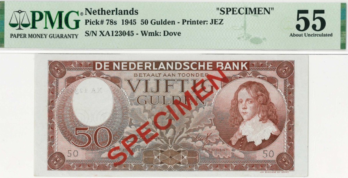 Nederland. 50 gulden . Specimen. Type 1945. Type Stadhouder Willem III. - Nagenoeg UNC.