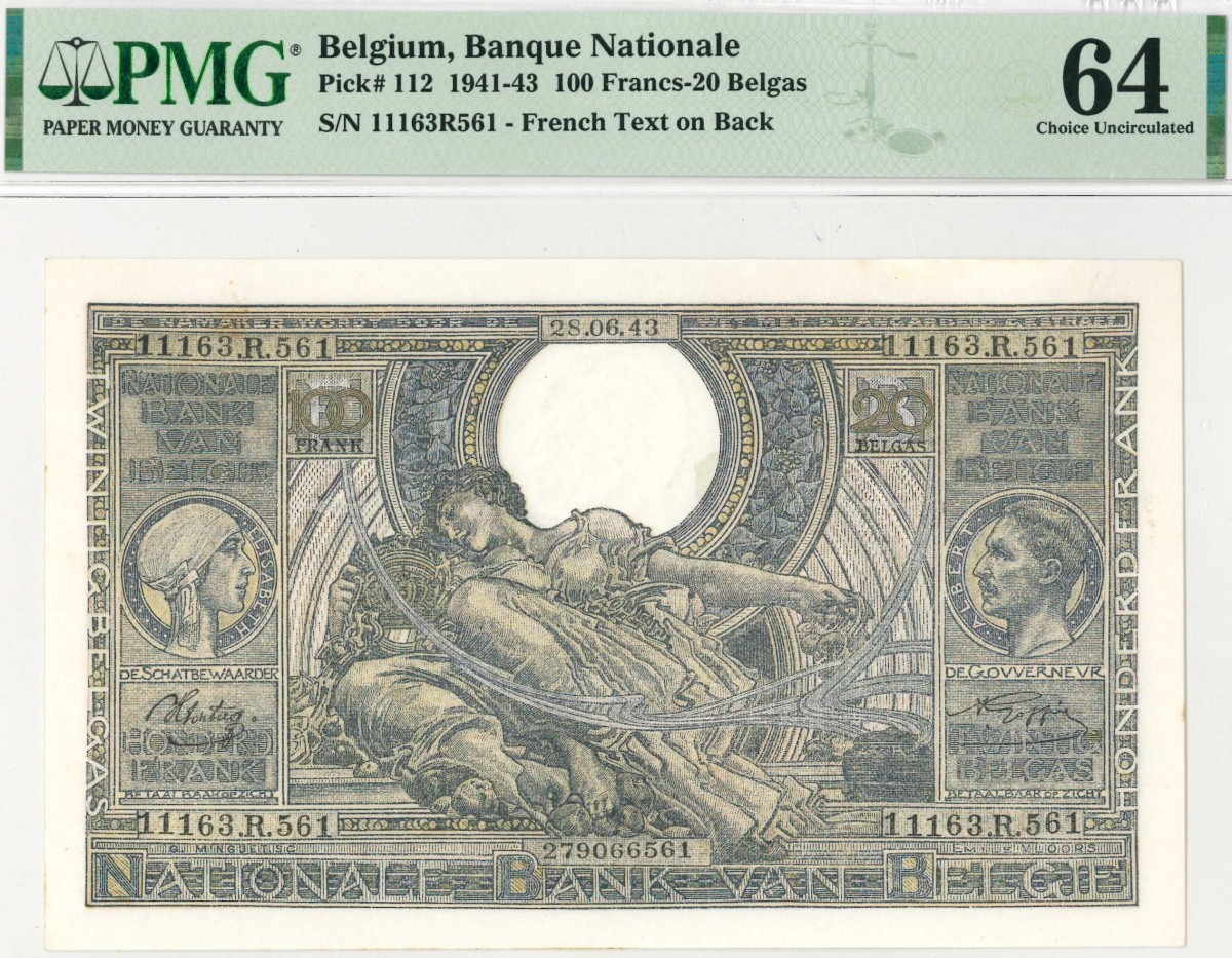 Belgium. 100 francs. Banknote. Type 1941-1943. - UNC.
