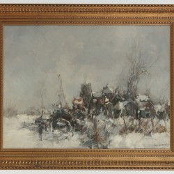 Theo van Oorschot (Schijndel  1910 - 1989 Den Bosch), Een dorp aan een winterse vaart.
