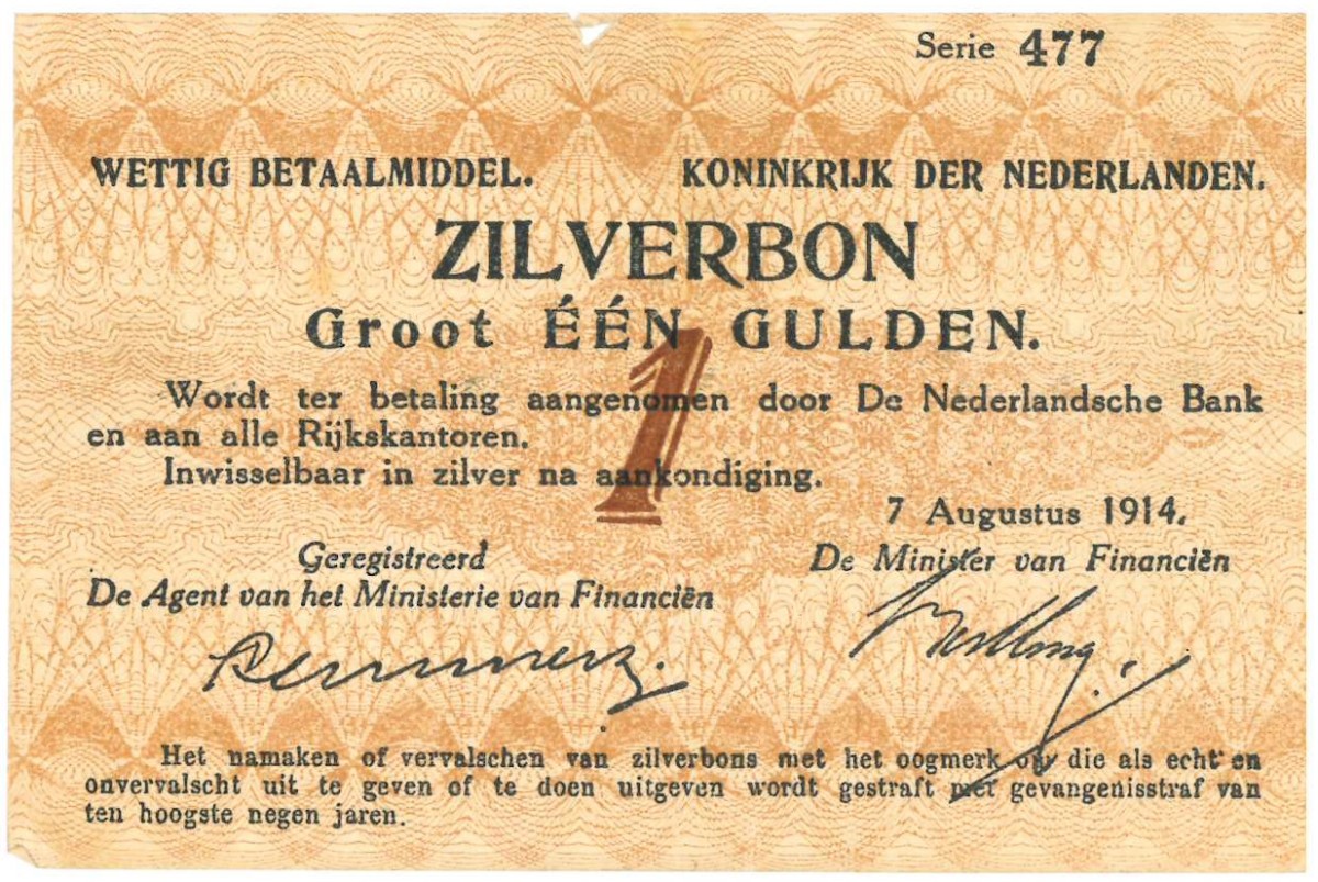 Nederland. 1 gulden. Zilverbon. Type 1914. - Fraai.