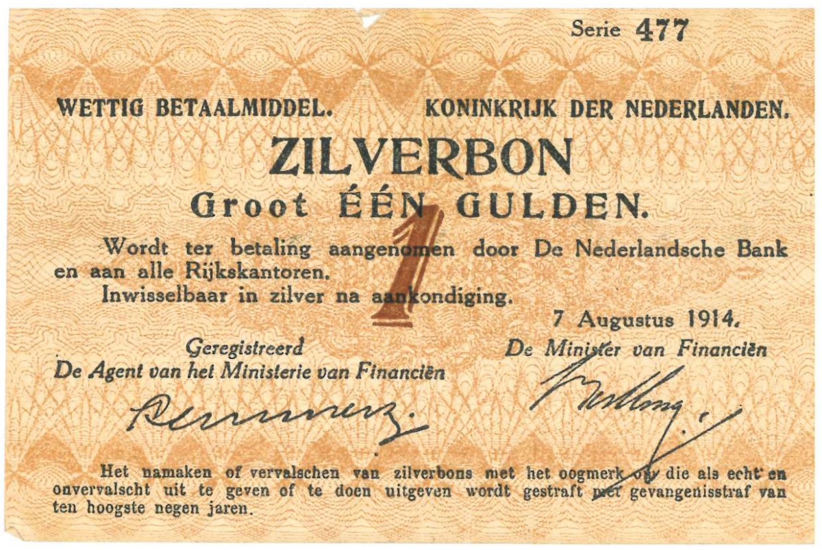 Nederland. 1 gulden. Zilverbon. Type 1914. - Fraai.