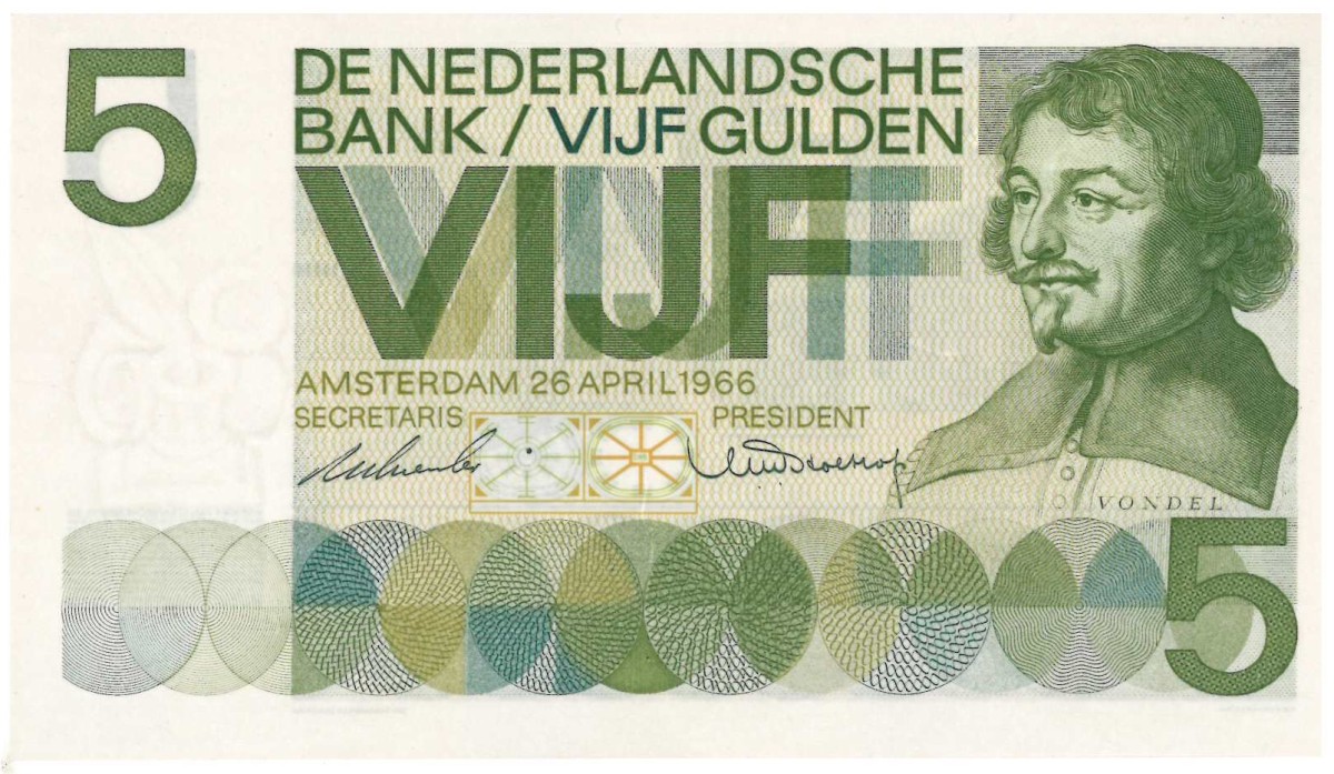 Nederland. 5 gulden . Bankbiljet. Type 1966. Type Vondel I. - Prachtig +.