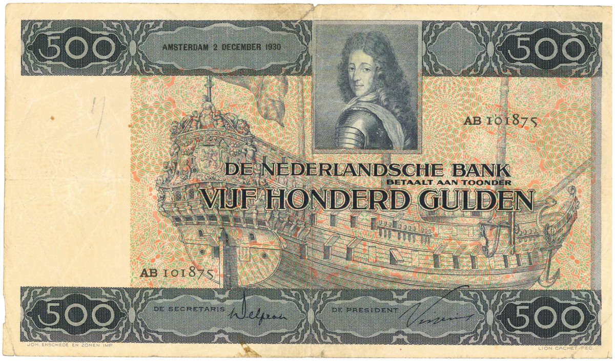 Nederland. 500 gulden . Bankbiljet. Type 1930. Type Stadhouder Willem III. - Zeer Fraai.