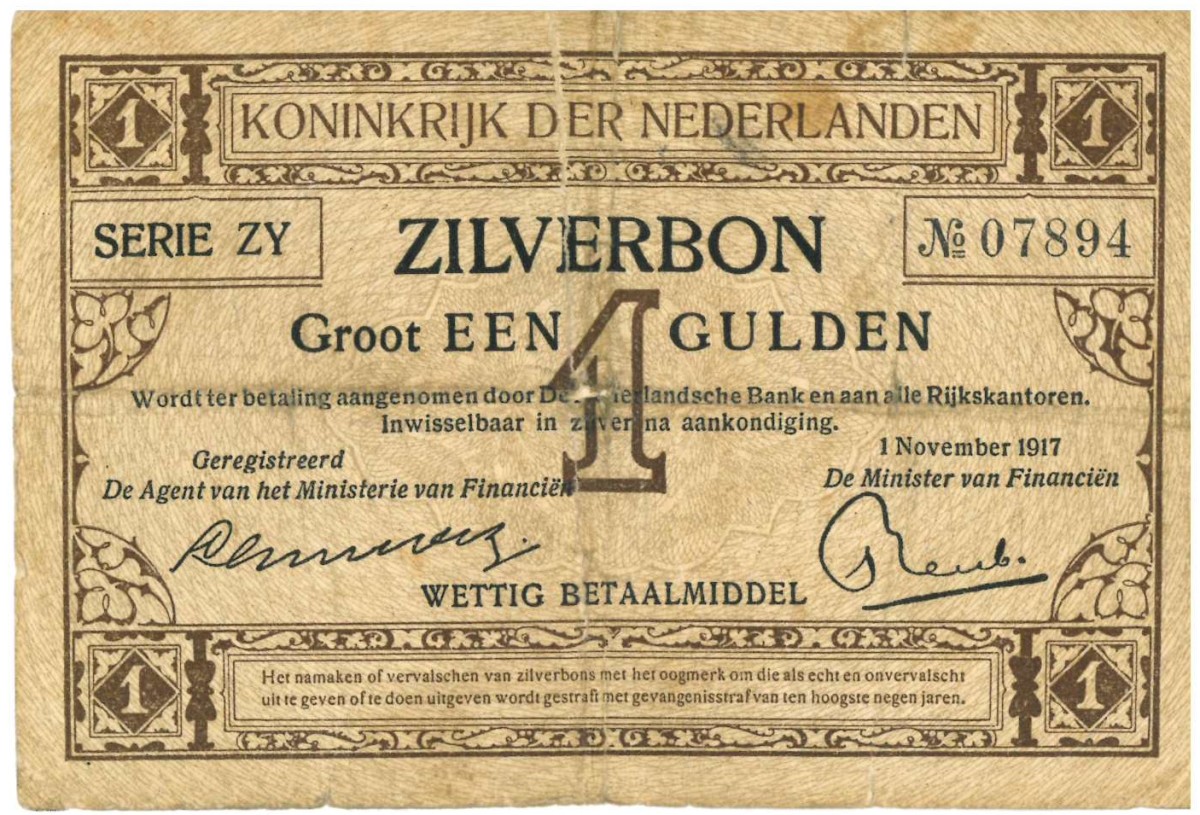 Nederland. 1 gulden . Zilverbon. Type 1916. - Fraai.
