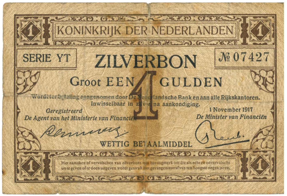 Nederland. 1 gulden . Zilverbon. Type 1916. - Fraai.