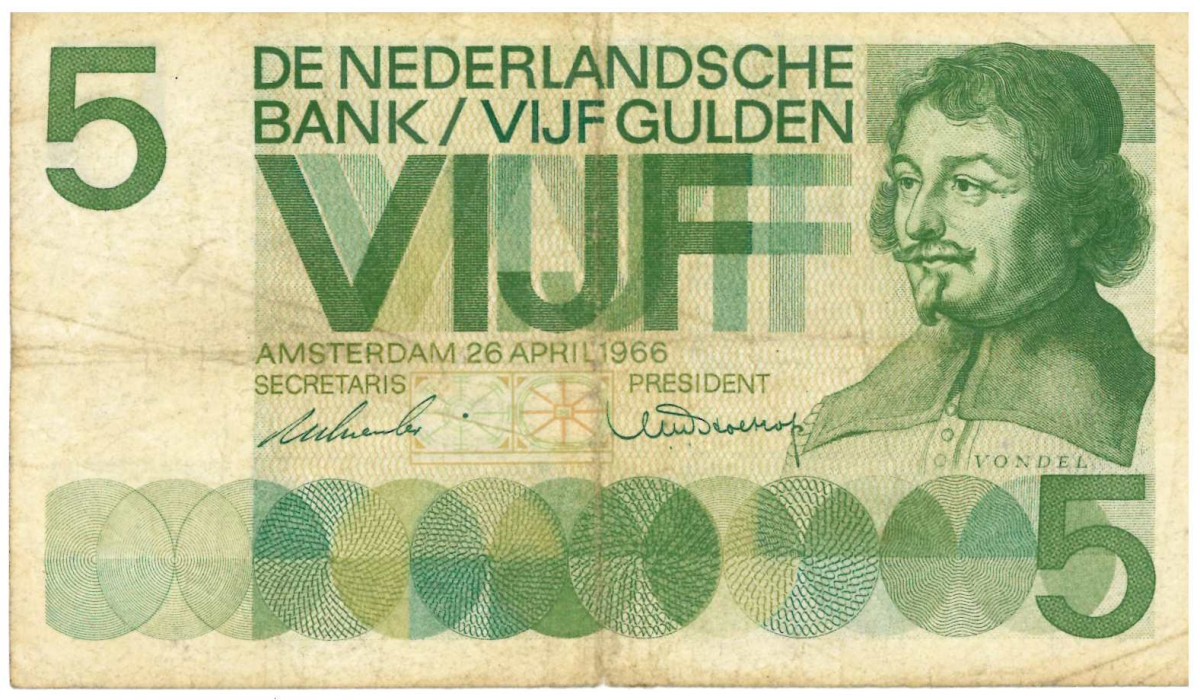 Nederland. 5 gulden . Bankbiljet. Type 1966. Type Vondel I. - Fraai.