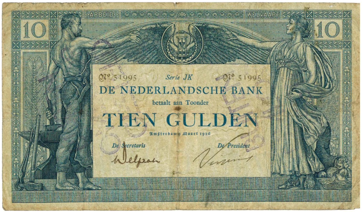 Nederland. 10 gulden . Bankbiljet. Type 1904. Type Arbeid en Welvaart I. - Fraai -.