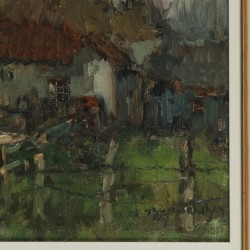 Theo van Oorschot (Schijndel  1910 - 1989 Den Bosch). Boerderijen aan een riviertje.