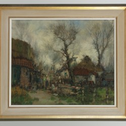 Theo van Oorschot (Schijndel  1910 - 1989 Den Bosch). Boerderijen aan een riviertje.