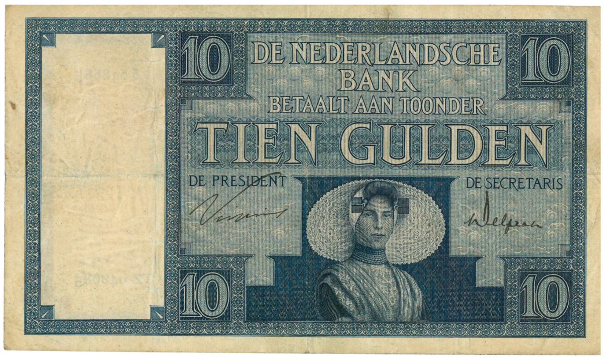Nederland. 10 gulden . Bankbiljet. Type 1924. Type Zeeuw meisje. - Fraai / Zeer Fraai.