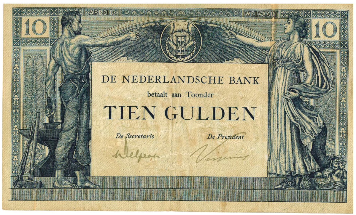 Nederland. 10 gulden . Bankbiljet. Type 1921. Type Arbeid en Welvaart II. - Fraai.