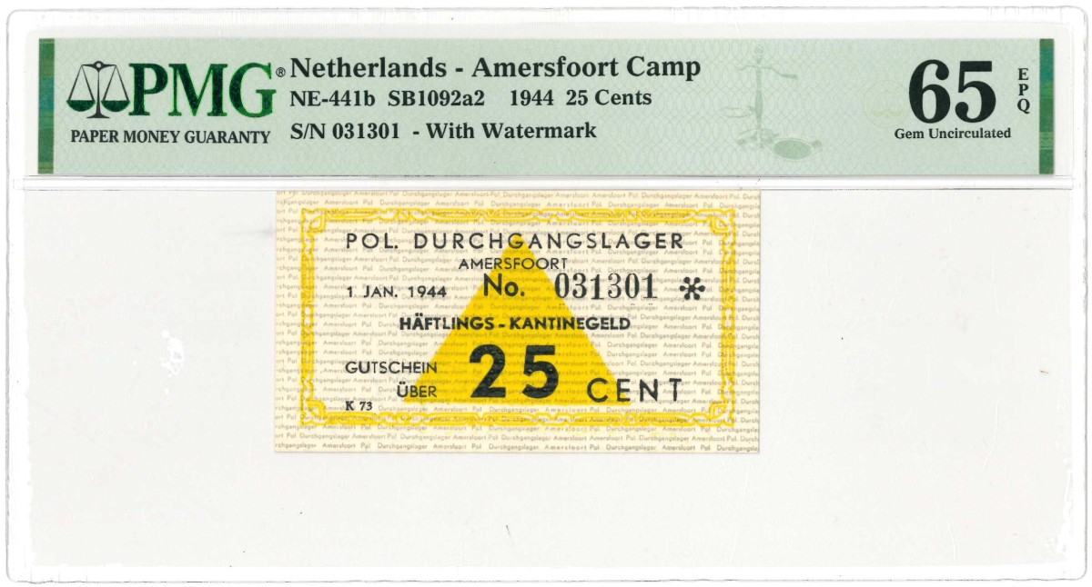 Nederland. 25 cent. Bankbiljet. Type 1944. Type Amersfoort. - UNC.