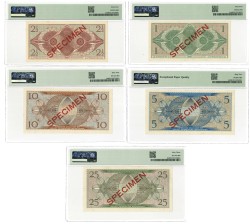 New Guinea. 1/2 1/2/5/10/25 Gulden. Banknote. Type 1950. Type Specimen serie. - UNC.