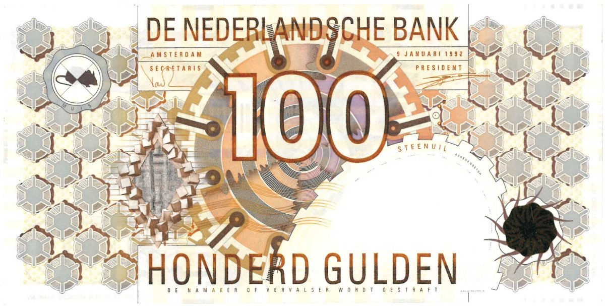 Nederland. 100 gulden. Bankbiljet. Type 1992. Type Steenuil. - Zeer Fraai +.